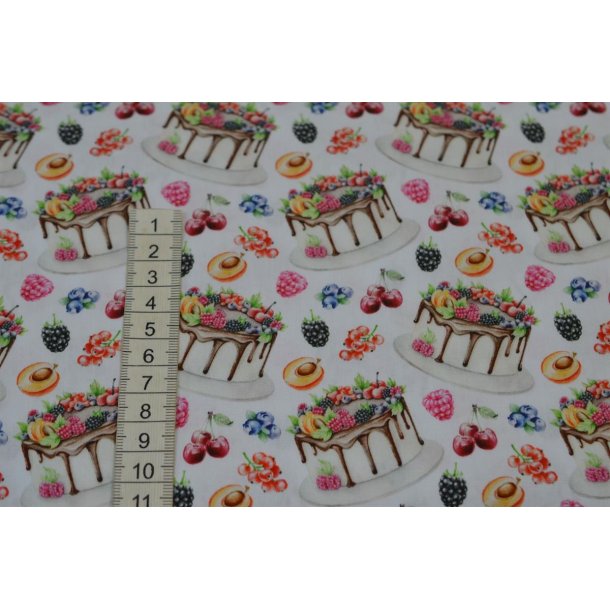 Patchwork stof med Lagkage og frugt