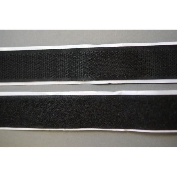 Velcro (Hook og Loop) Selvkl�bende  Sort 20mm
