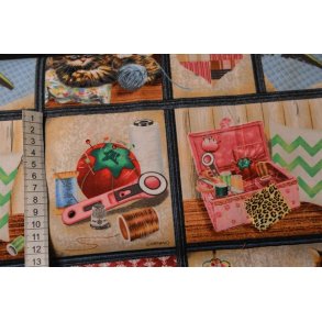 Patchworkstof m/katte og syting