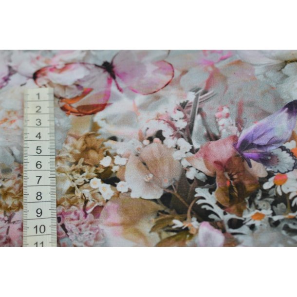 �kotex bomulds jersey m/ Blomster og sommerfugle