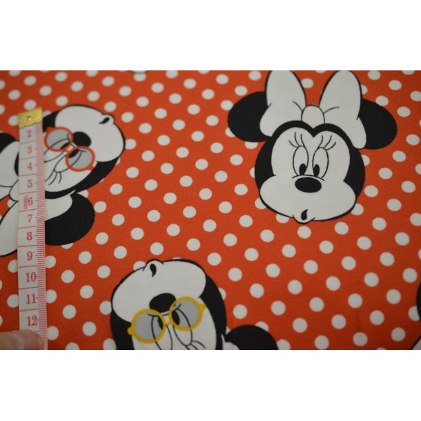 �kotex bomulds jersey R�d/prikket m/Minnie Mouse