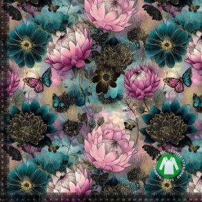 �kotex bomulds jersey, Sommerfugle og blomster