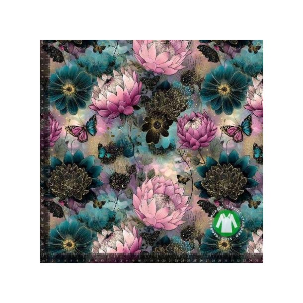 �kotex bomulds jersey, Sommerfugle og blomster