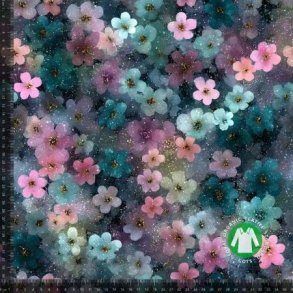 �kotex bomulds jersey, Blomster m/glitter