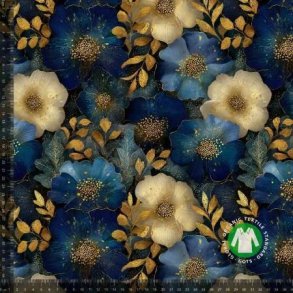 �kotex bomulds jersey, Bl� og guld blomst