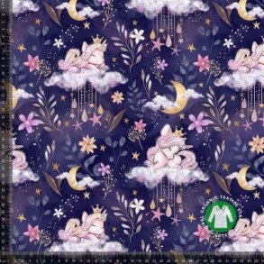 �kotex bomulds jersey Unicorn og blomster