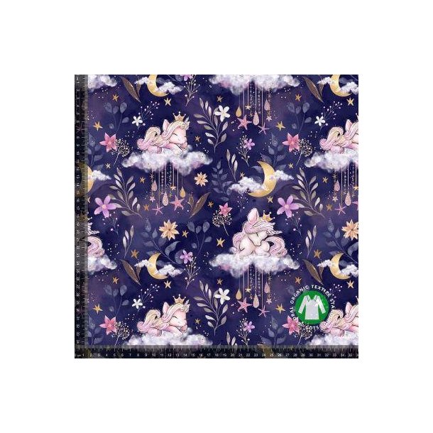 �kotex bomulds jersey Unicorn og blomster