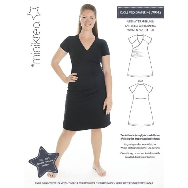 Kjole m/drapering str. 34-50