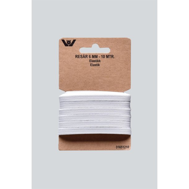Elastik 6 mm, Hvid