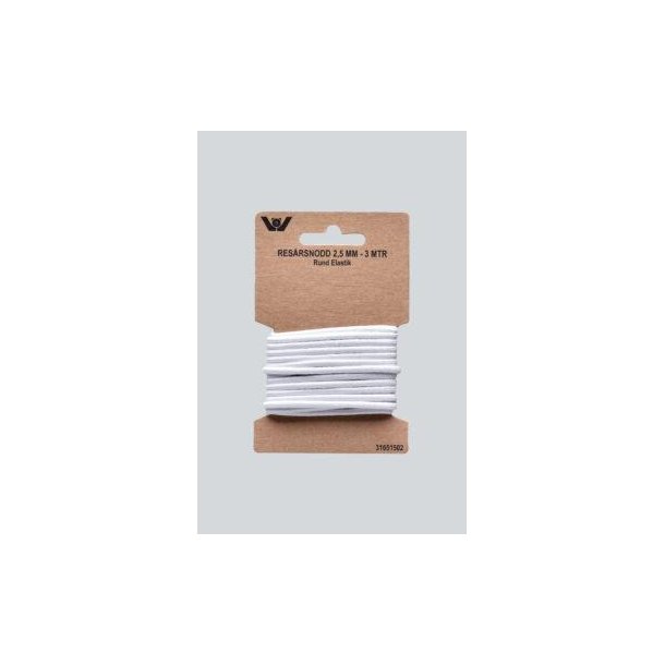 Rund elastik 2,5mm, Hvid