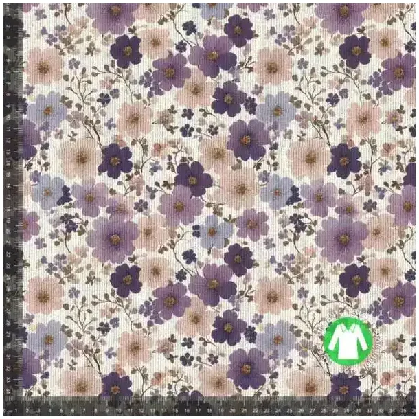 Gots rib jersey,  Dusede blomster